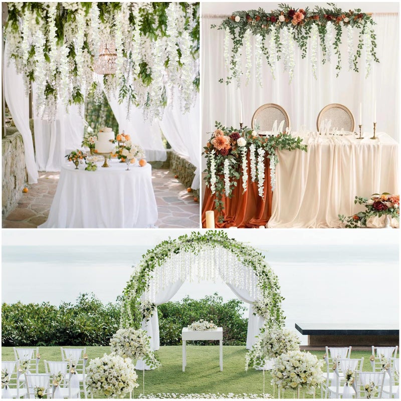 Pauwer Wisteria Hanging Flowers 24 Pack Fake Flower Garland Artificial Wisteria Vines Rattan Silk Flower String Wedding Party Wall Decorations,White - Image 5